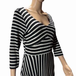 Puella Womens Sz L Long Stripe Maxi Dress 3/4 Sleeve Fit Flare Made USA